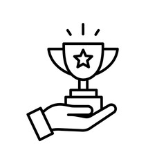 Obraz premium Black and white illustration of a hand holding a trophy