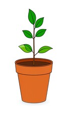 Obraz premium Cartoon illustration of a small plant growing in an orange ceramic pot