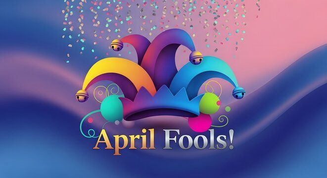 Colorful jester's hats with confetti for april fools' day celebration