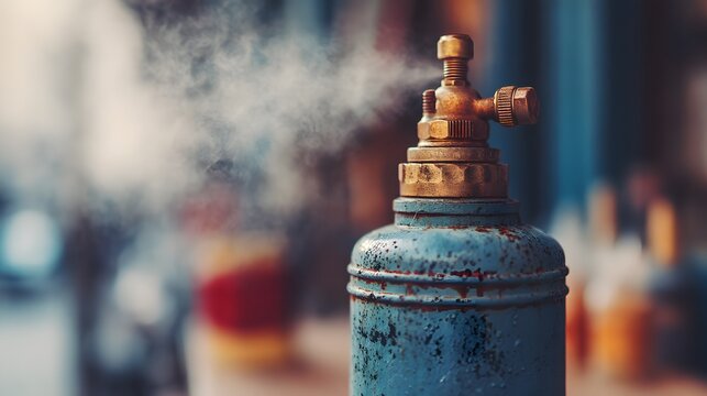 Rusty gas tank emits steady steam