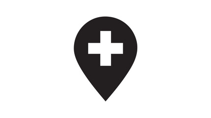 Obraz premium Medical location pin icon with cross symbol indicating healthcare services or medical facility on a simple vector graphic design