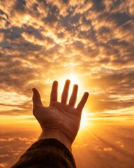Reaching for the sun a hand against the golden sky nature photography sunny environment inspirational viewpoint