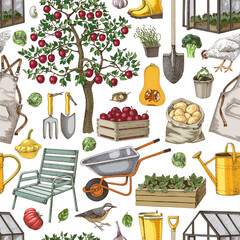 Naklejka premium Garden and agriculture seamless pattern