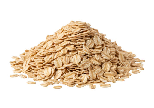 A large mound of raw, unprocessed oats displayed against a plain background