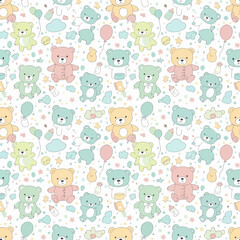 Obraz premium Charming Hand Drawn Style Teddy Bear Background for Children’s Room Decor and Fabric Prints