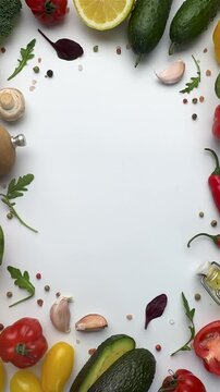 Fresh vegetables and spices forming a frame