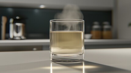 A glass of water with steam rising from it.