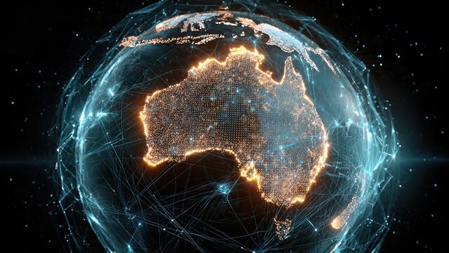 Futuristic digital earth with glowing australia and network connections