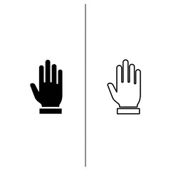 Fototapeta premium A raised hand icon, shown in solid black and as an outline. Symbolizes stop, protest, or participation.