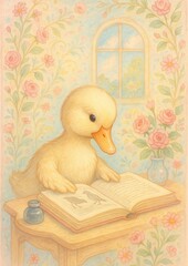 Fototapeta premium Charming duckling reading book