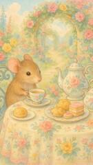 Naklejka premium Charming mouse tea party