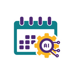 Fototapeta premium AI technology development timeline with a calendar and gear icon representing progress and innovation in artificial intelligence