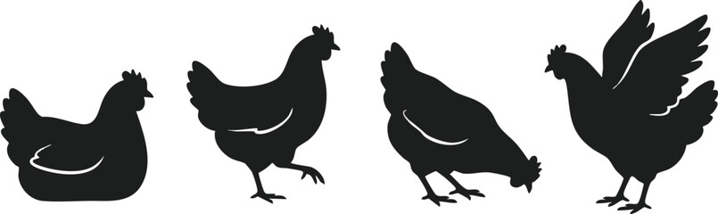 Four Silhouette Chickens in Different Positions. © Ramz Studio