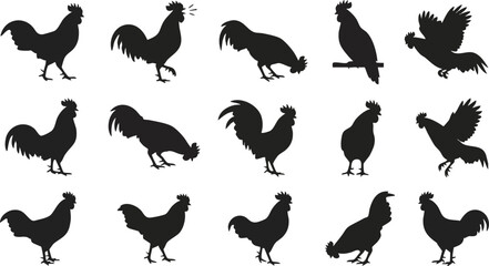 Collection of Silhouette Rooster Illustrations. © Ramz Studio