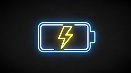Fototapeta premium Neon battery symbol glowing on a black background technology concept