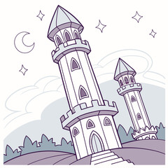 Obraz premium Whimsical Fairytale Towers Under a Crescent Moon