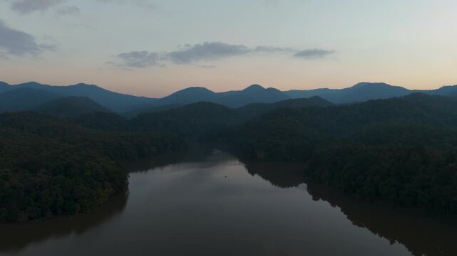 Fly up over Mae Pha Haen lake in Thailand