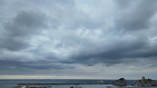 Fast Clouds Over Black Sea Coast In Sile Istanbul. High quality 4k footage