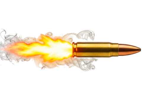 Dynamic depiction of a bullet with explosive impact and fiery trail