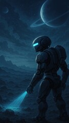 Fototapeta premium Futuristic robot explores alien landscape mobile wallpaper