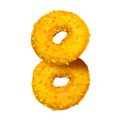 Two yellow donuts in the shape of number eight isolated on transparent background. With clipping...