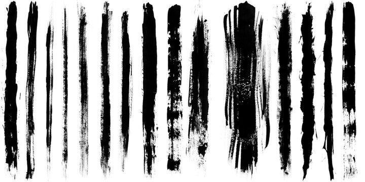 Vector collection of artistic grungy black paint hand made creative brush stroke set isolated on white background. png