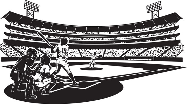 Baseball player swinging bat in stadium with crowd watching