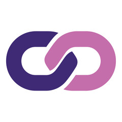 Purple and pink infinity loop symbol  linked shapes  abstract design element icon