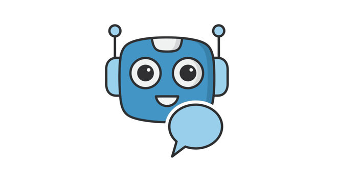 A clean and modern flat design vector icon depicting an AI chatbot, symbolizing digital assistance and communication. 