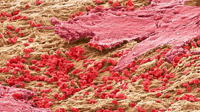 Uterus lining during menstruation, SEM