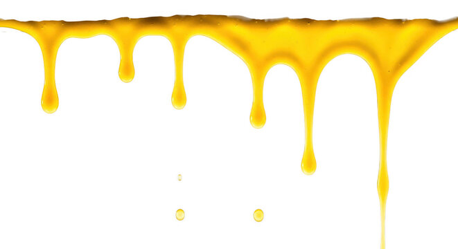 Dripping golden syrup on a white background with a glossy finish