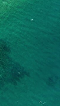 Aerial shot of clear turquoise water along the coast of Acciaroli, Italy, showing gentle ripples and underwater features. Ideal for backgrounds and travel concepts.