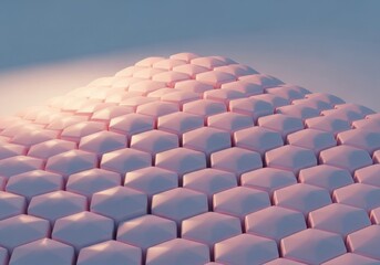 Obraz premium Interlocking Hexagonal Grid Rising with Soft Light. Abstract Background for Digital Innovation, Technology, and Cellular Concepts.