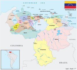 Administrative Map of the South American country Venezuela