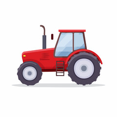 Obraz premium Red tractor illustration, side view of a farm vehicle on white background