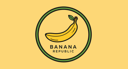 Yellow Banana Illustration in Circle Logo.