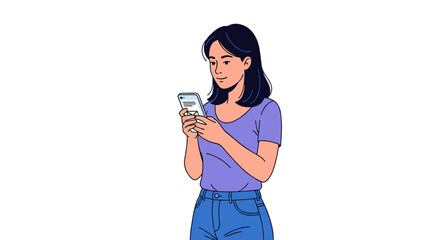 Young Woman Using Mobile Phone Illustration.