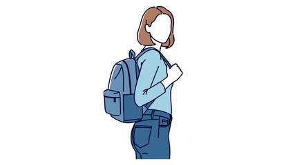 Young woman with backpack holding books.