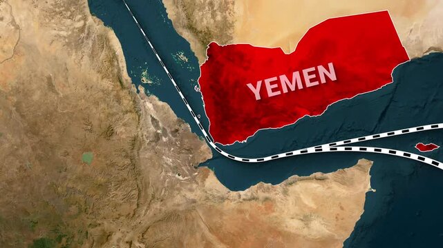 Map animation of crucial shipping lanes near the coast of Yemen