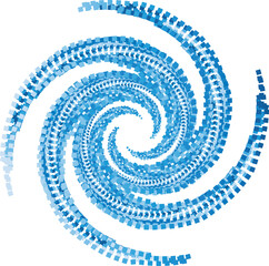 Abstract spiral design composed of varying shades of blue squares