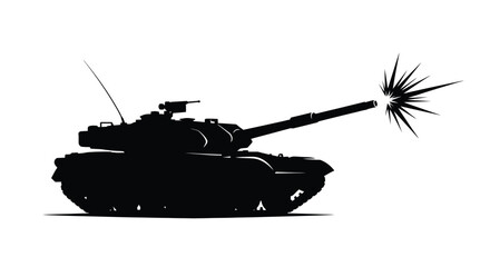 Silhouette of a tank firing its main gun with explosive impact © Tm Studio