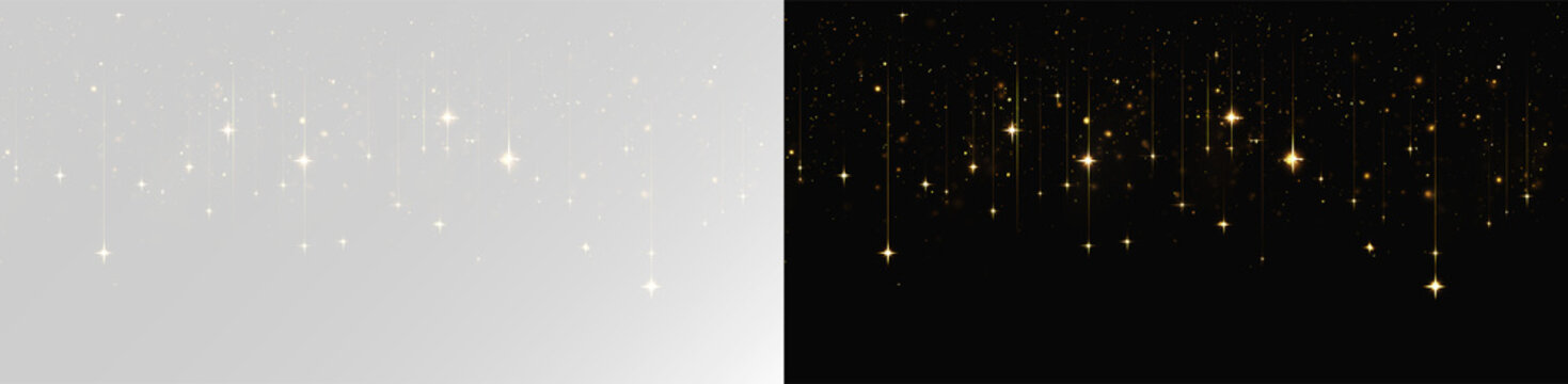 Elegant gold glitter rain with shimmering falling stars and luxury glow effect overlay gold dust png