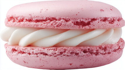 ピンク色のマカロンの皮に真っ白なクリームがたっぷりと挟まれた可愛らしいスイーツ