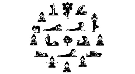 Obraz premium Minimal Flat Yoga Poses Set – Beginner and Intermediate Asana Vector Illustration