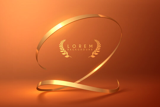 Elegant golden curved line on red background