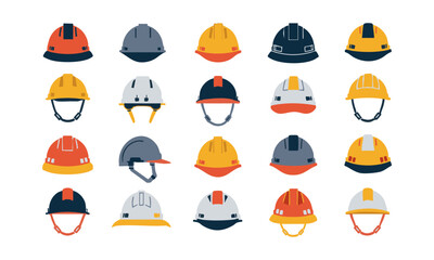 Fototapeta premium safety construction helmets hard hat equipment vector icon set.