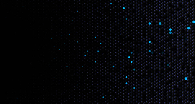 Futuristic hexagon tech background, dark honeycomb with blue glow. For website hero, fintech, AI, crypto decks, dashboards. Tech backgrounds, hexagon patterns for branding. Vector illustration