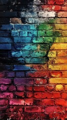 Fototapeta premium Vibrant multicolored graffiti art on a textured brick wall showcasing various hues and patterns