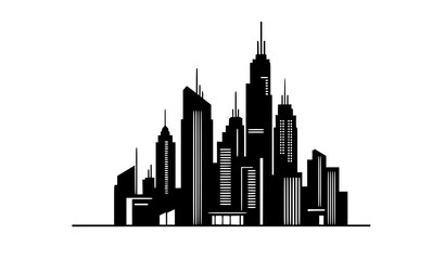 A minimalist black silhouette of a modern city skyline with skyscrapers