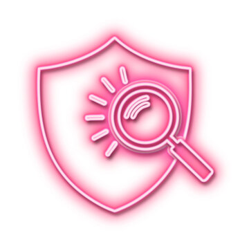 Digital neon pink shield displaying magnifying glass and sun symbol